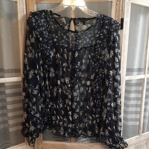 Lucky Brand Blue Floral Sheer Blouselue Size M